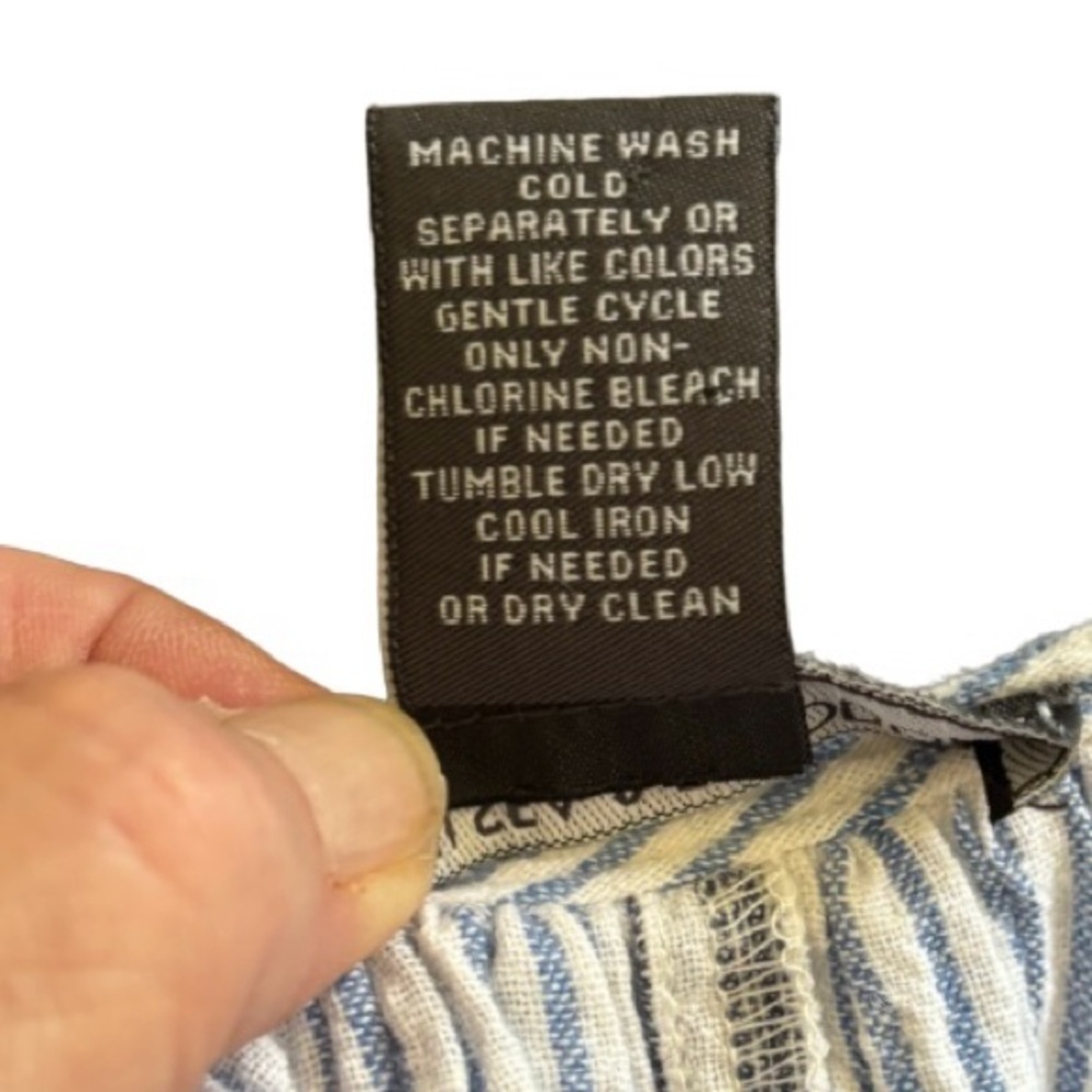 Chelsea & Theodore blu strp w embr & tassel linen/cotton blnd qtop SZ 3X peasant - Picture 7 of 7